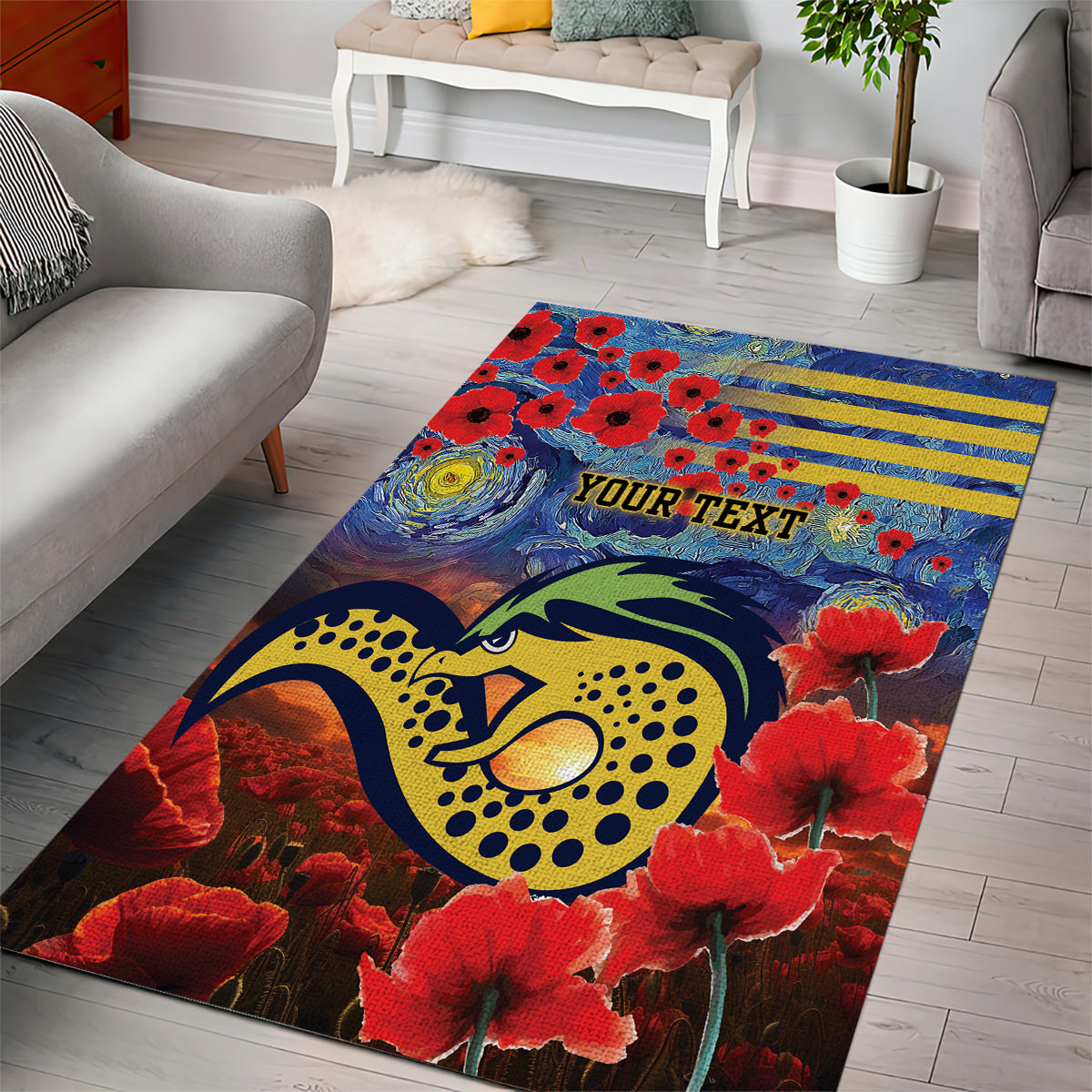 Personalised Eels Rugby ANZAC Area Rug Starry Night and Field of Poppies - Vibe Hoodie Shop