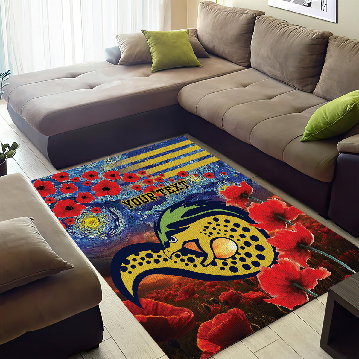 Personalised Eels Rugby ANZAC Area Rug Starry Night and Field of Poppies - Vibe Hoodie Shop