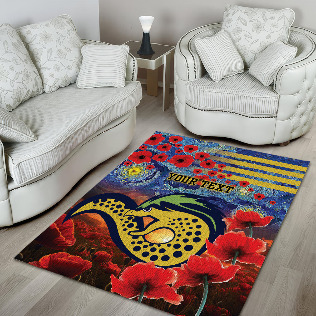 Personalised Eels Rugby ANZAC Area Rug Starry Night and Field of Poppies - Vibe Hoodie Shop