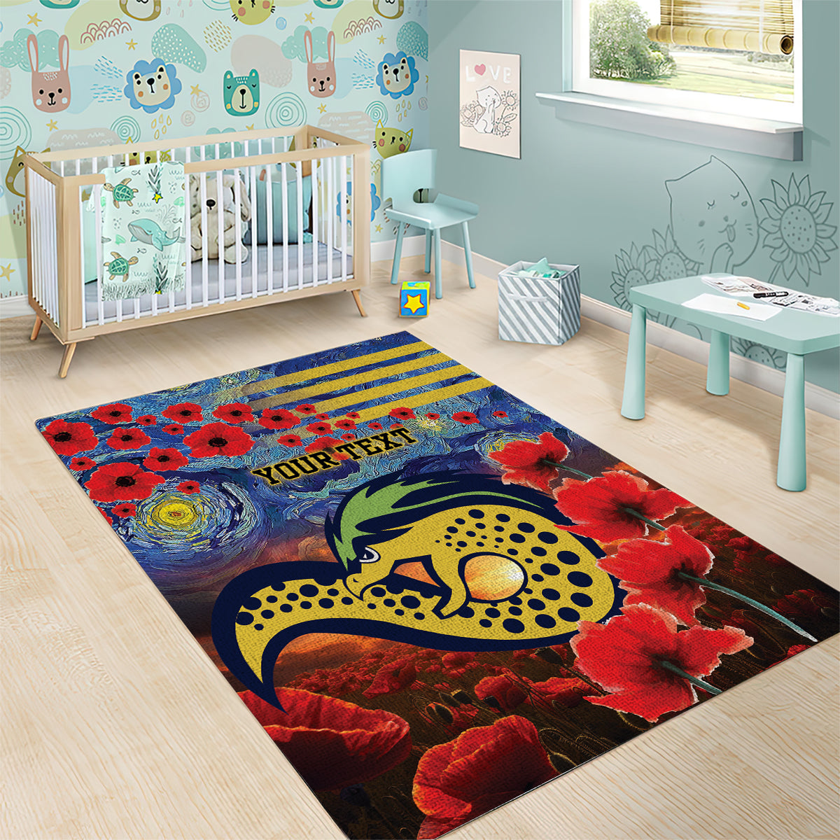 Personalised Eels Rugby ANZAC Area Rug Starry Night and Field of Poppies - Vibe Hoodie Shop