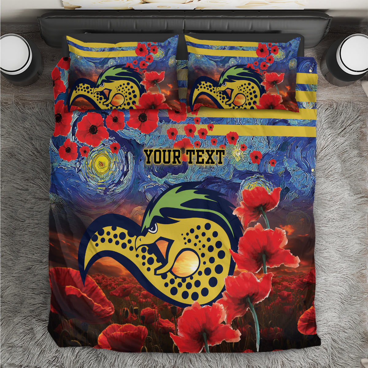 Personalised Eels Rugby ANZAC Bedding Set Starry Night and Field of Poppies - Vibe Hoodie Shop