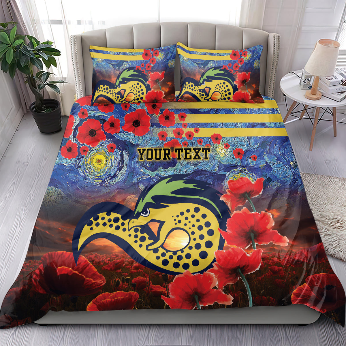 Personalised Eels Rugby ANZAC Bedding Set Starry Night and Field of Poppies - Vibe Hoodie Shop
