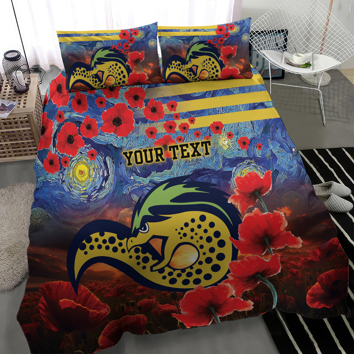 Personalised Eels Rugby ANZAC Bedding Set Starry Night and Field of Poppies - Vibe Hoodie Shop