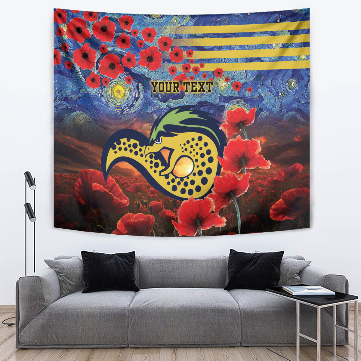 Personalised Eels Rugby ANZAC Tapestry Starry Night and Field of Poppies - Vibe Hoodie Shop