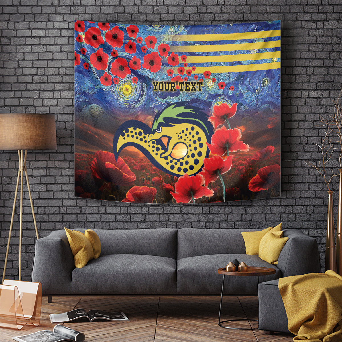 Personalised Eels Rugby ANZAC Tapestry Starry Night and Field of Poppies - Vibe Hoodie Shop