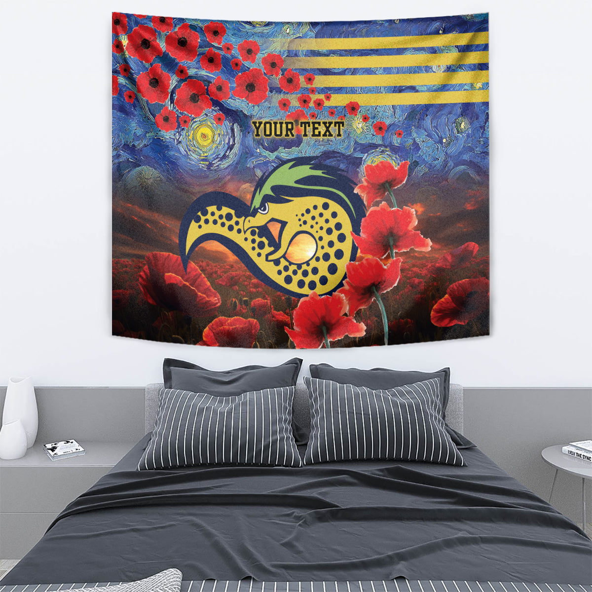 Personalised Eels Rugby ANZAC Tapestry Starry Night and Field of Poppies - Vibe Hoodie Shop