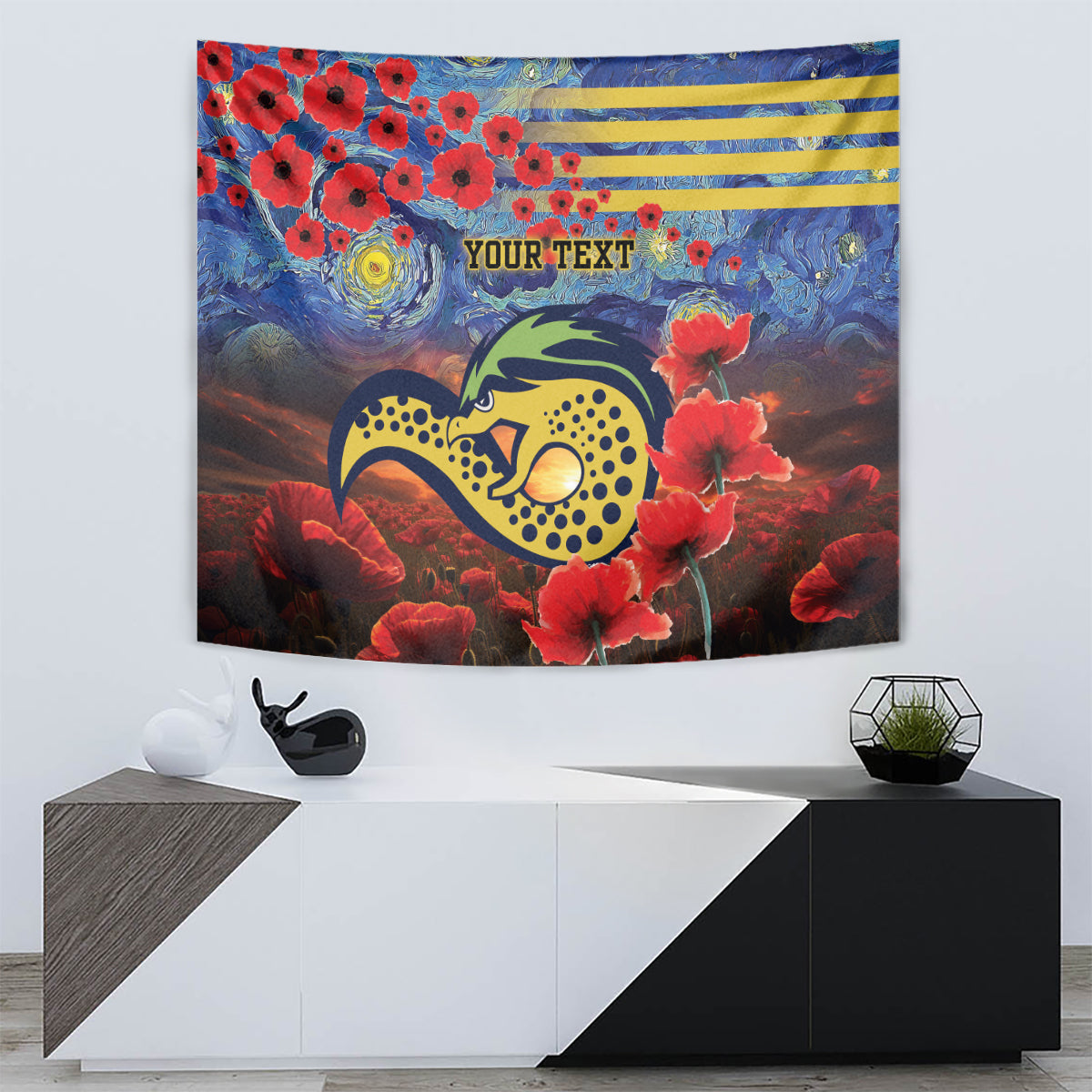 Personalised Eels Rugby ANZAC Tapestry Starry Night and Field of Poppies - Vibe Hoodie Shop