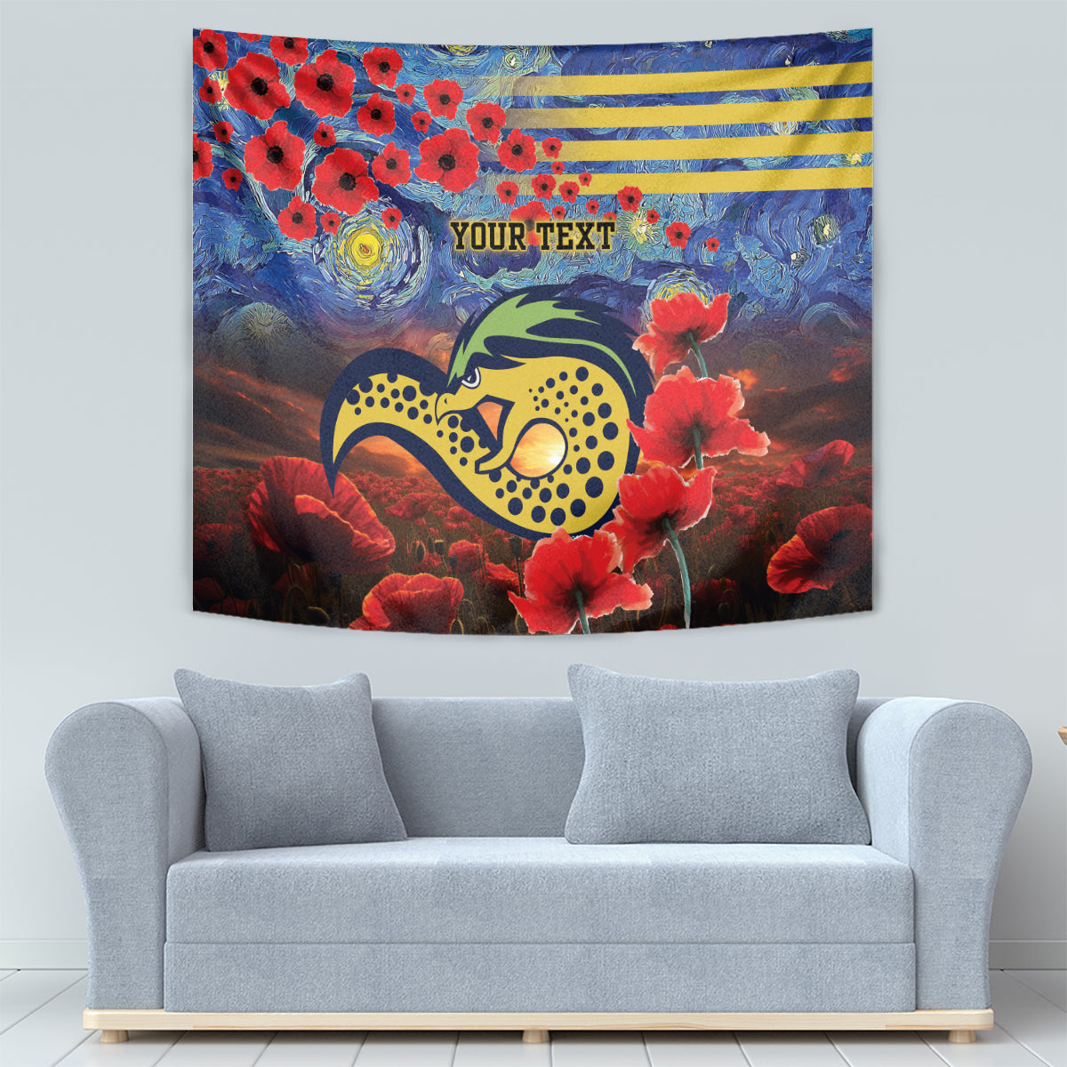 Personalised Eels Rugby ANZAC Tapestry Starry Night and Field of Poppies - Vibe Hoodie Shop