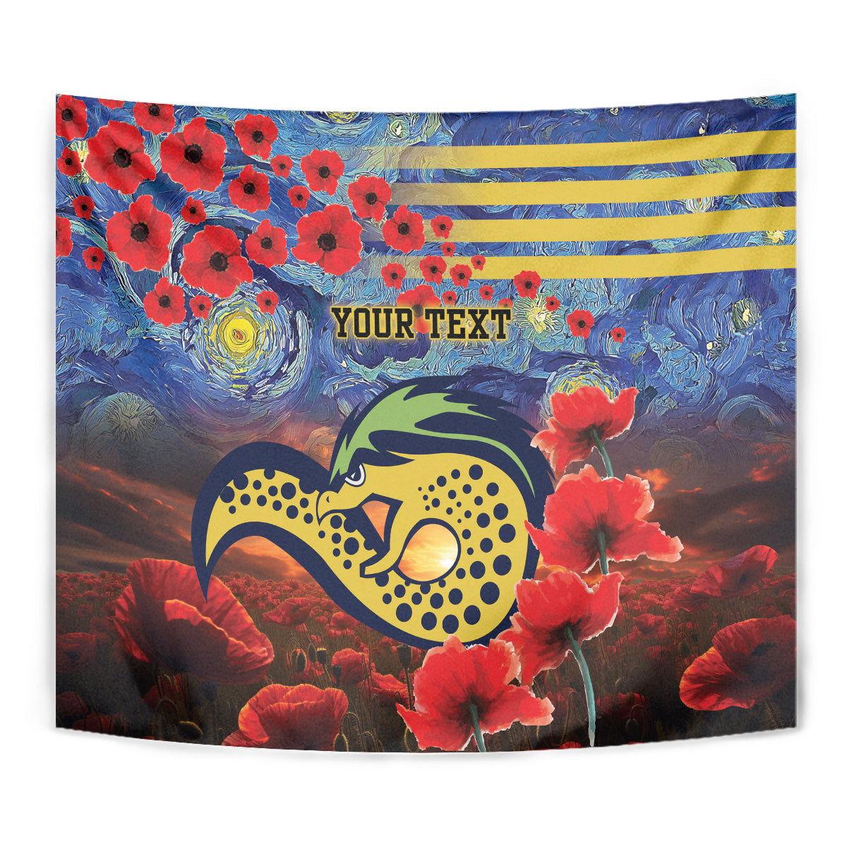 Personalised Eels Rugby ANZAC Tapestry Starry Night and Field of Poppies - Vibe Hoodie Shop