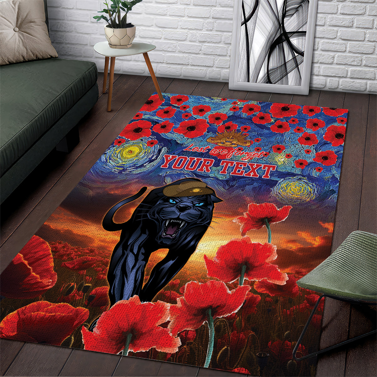 Personalised Panthers Rugby ANZAC Area Rug Starry Night and Field of Poppies - Vibe Hoodie Shop