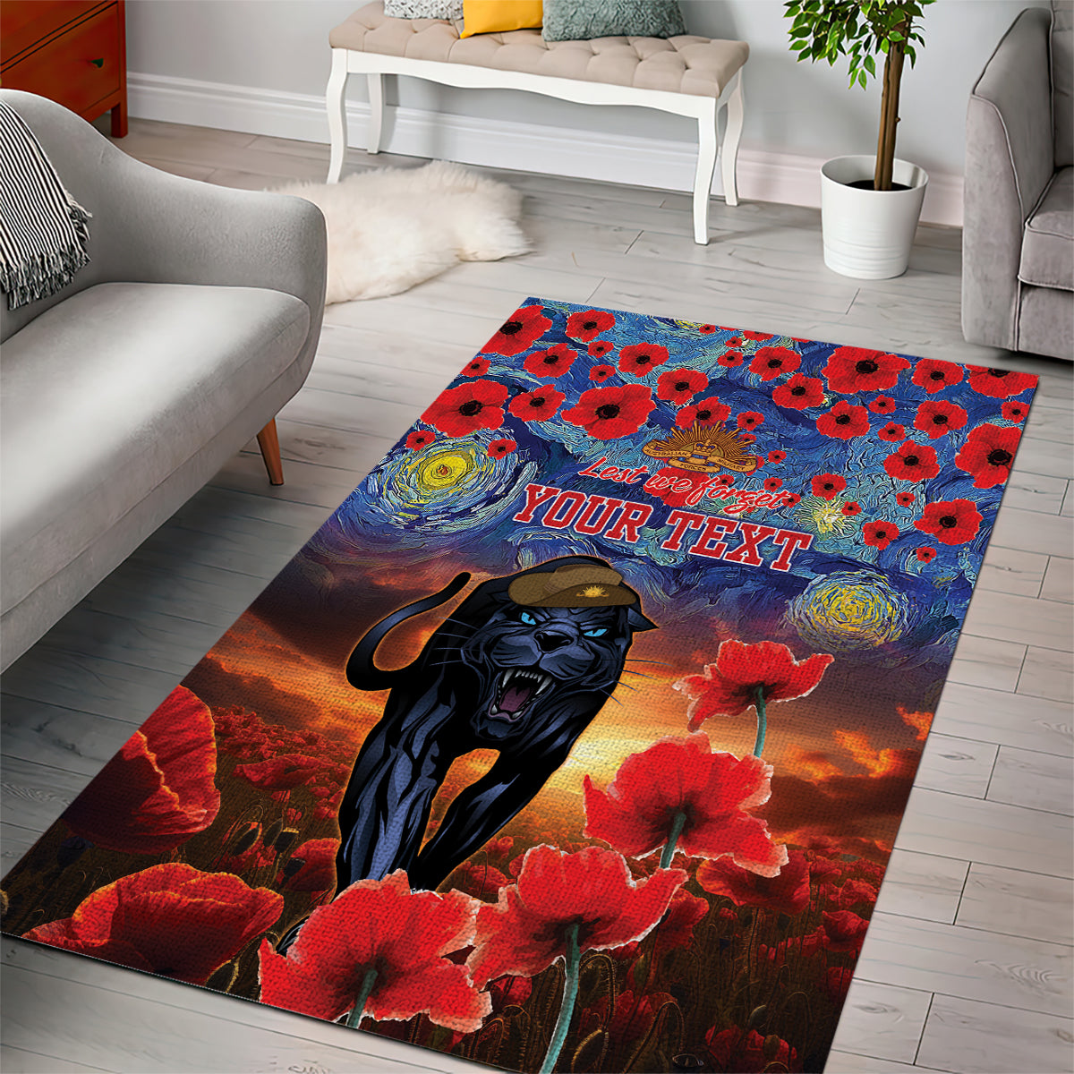 Personalised Panthers Rugby ANZAC Area Rug Starry Night and Field of Poppies - Vibe Hoodie Shop