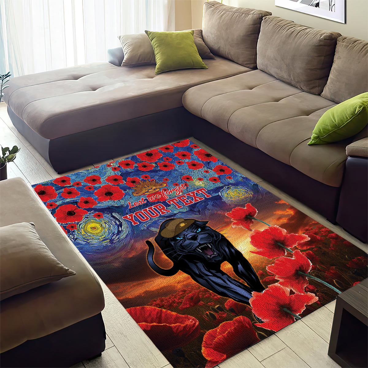 Personalised Panthers Rugby ANZAC Area Rug Starry Night and Field of Poppies - Vibe Hoodie Shop