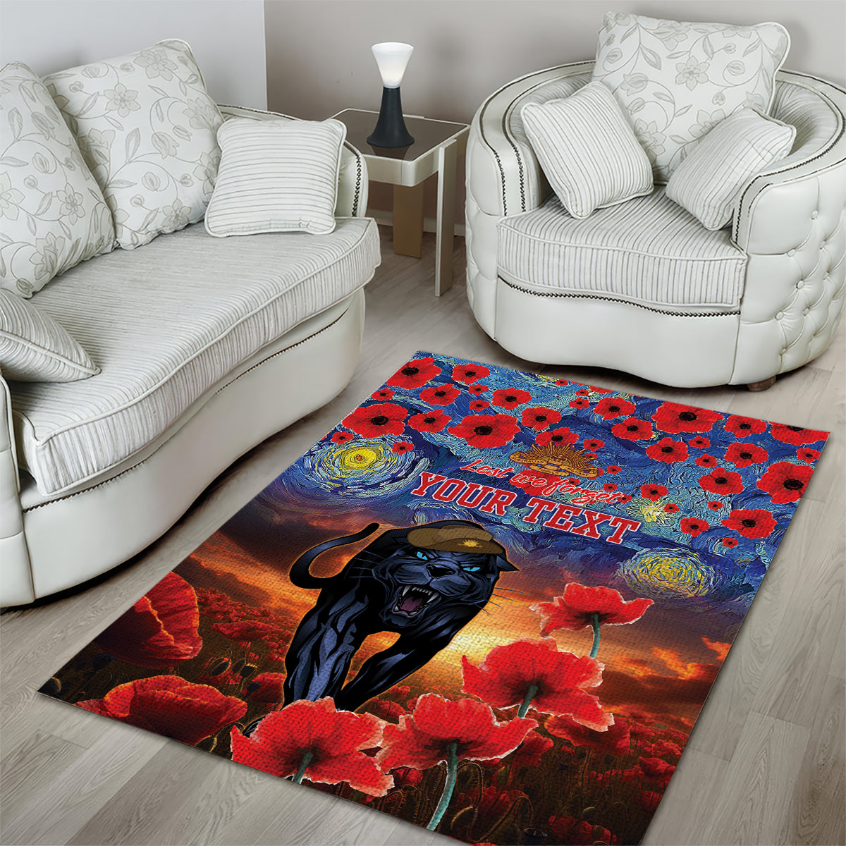 Personalised Panthers Rugby ANZAC Area Rug Starry Night and Field of Poppies - Vibe Hoodie Shop