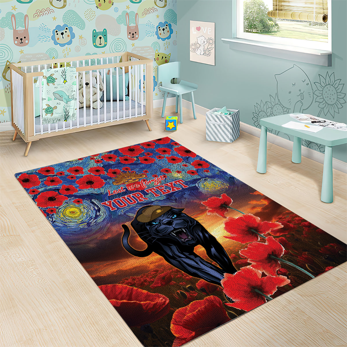 Personalised Panthers Rugby ANZAC Area Rug Starry Night and Field of Poppies - Vibe Hoodie Shop