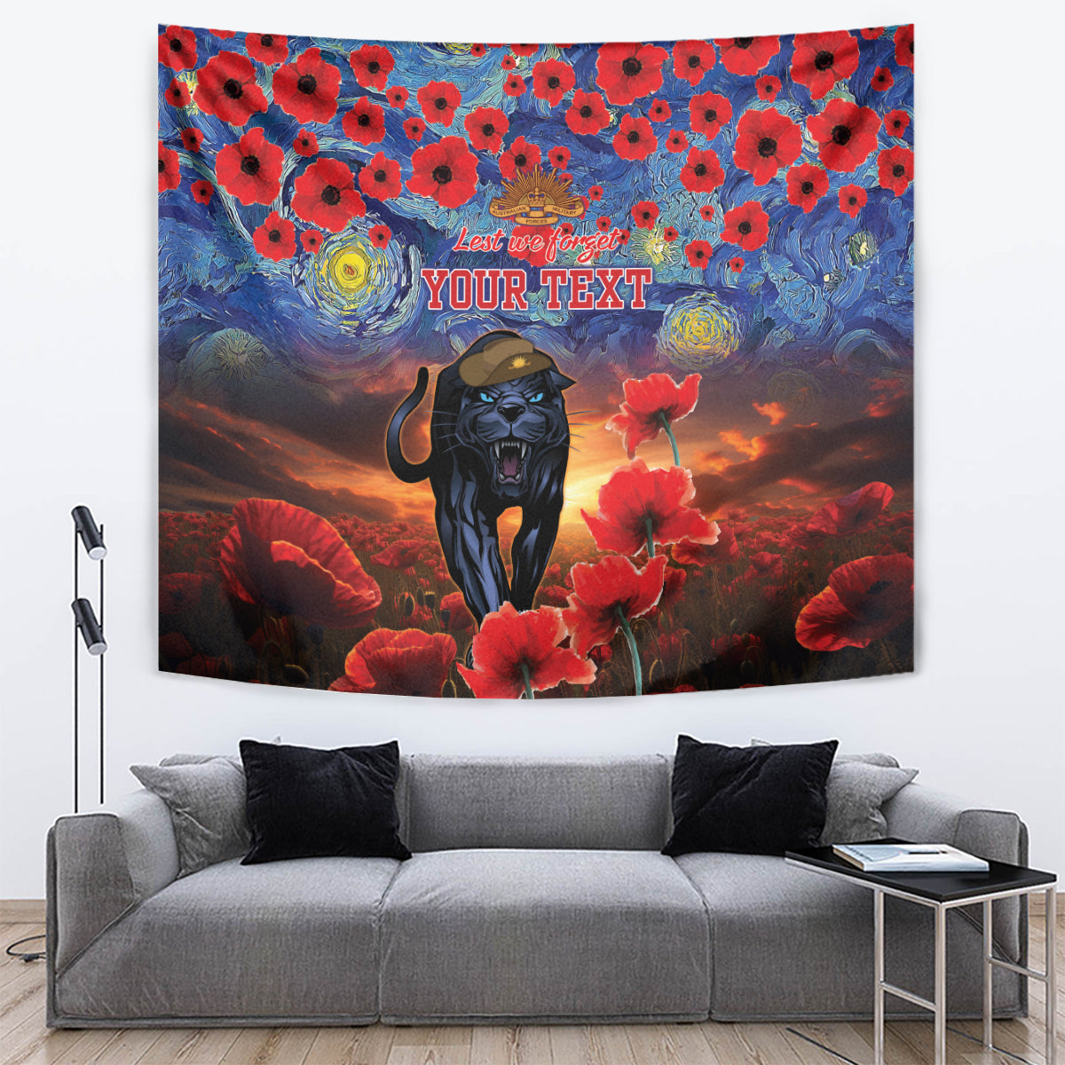 Personalised Panthers Rugby ANZAC Tapestry Starry Night and Field of Poppies - Vibe Hoodie Shop