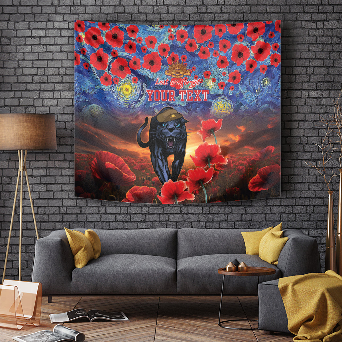 Personalised Panthers Rugby ANZAC Tapestry Starry Night and Field of Poppies - Vibe Hoodie Shop