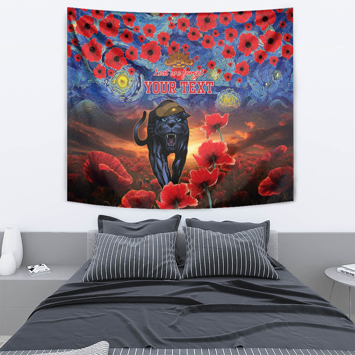 Personalised Panthers Rugby ANZAC Tapestry Starry Night and Field of Poppies - Vibe Hoodie Shop