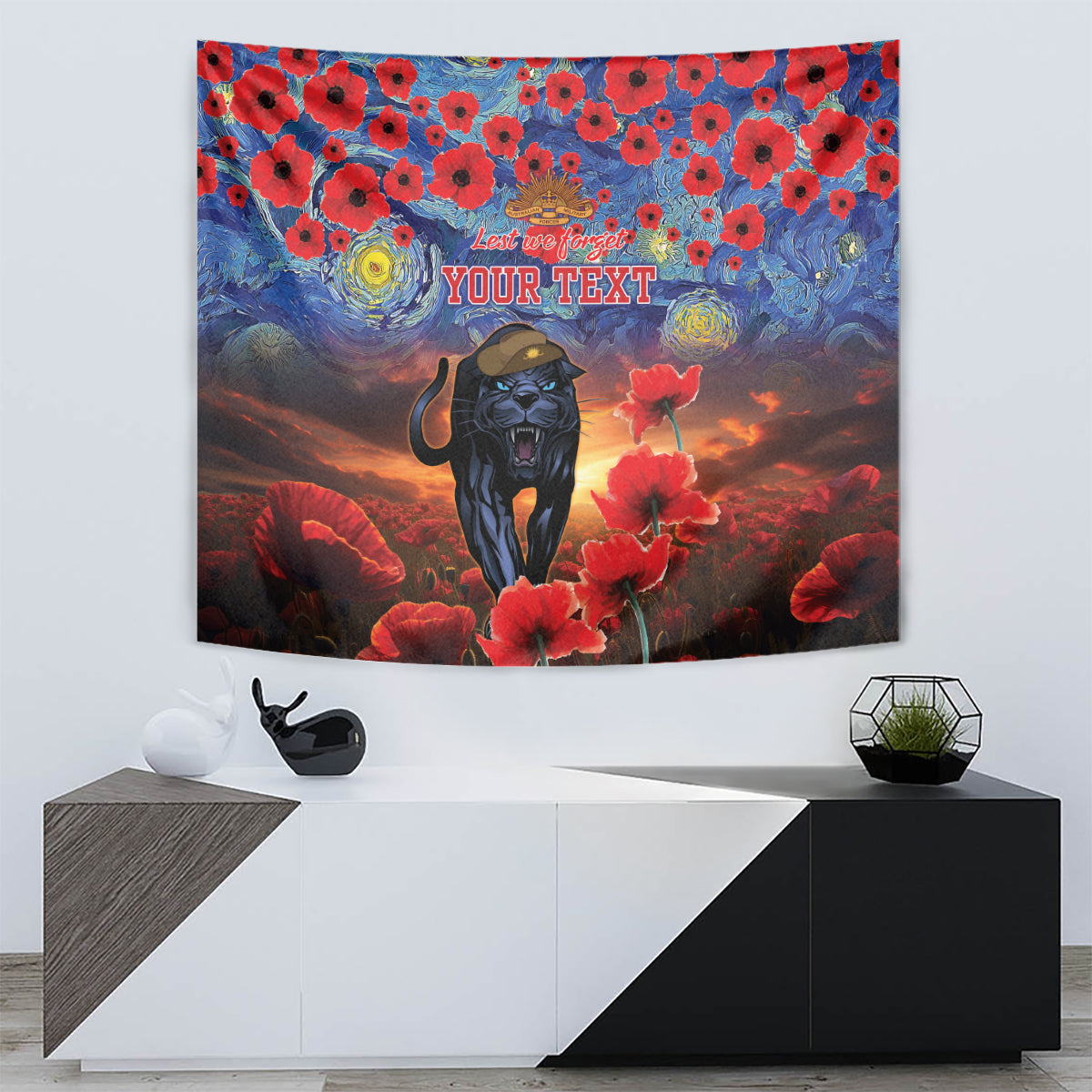 Personalised Panthers Rugby ANZAC Tapestry Starry Night and Field of Poppies - Vibe Hoodie Shop