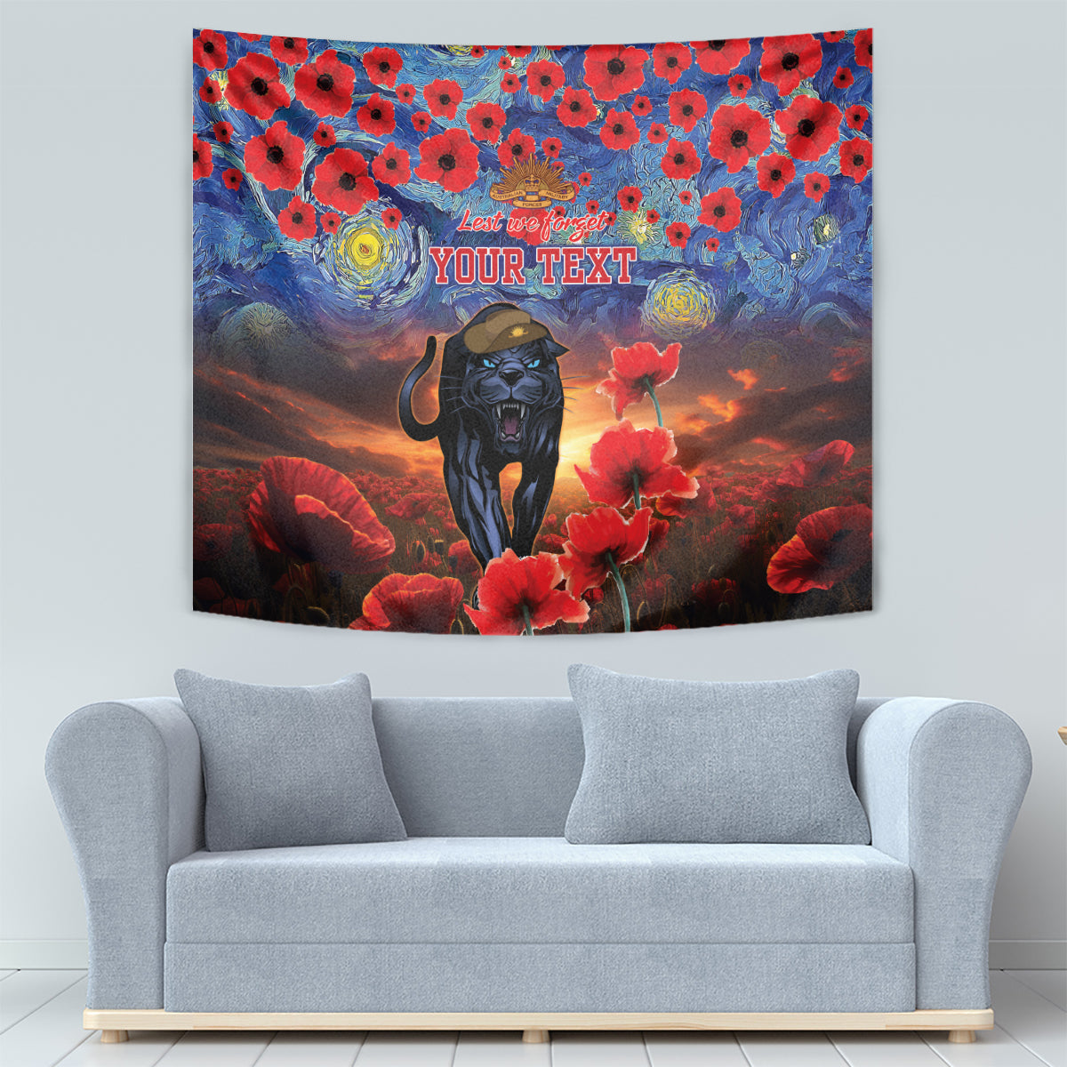 Personalised Panthers Rugby ANZAC Tapestry Starry Night and Field of Poppies - Vibe Hoodie Shop