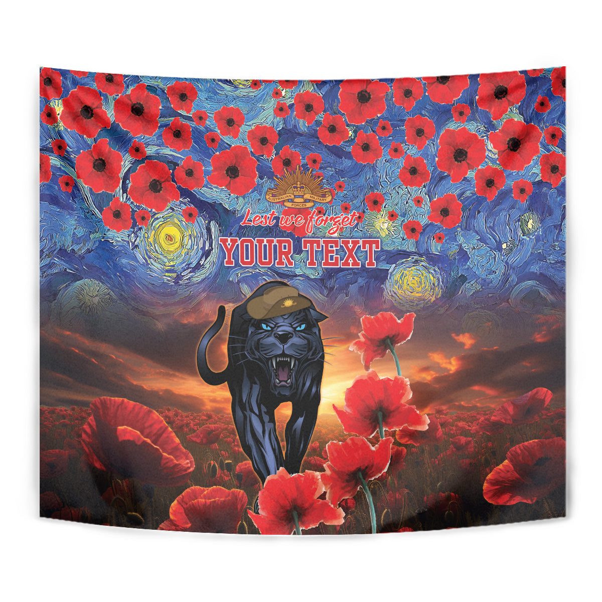 Personalised Panthers Rugby ANZAC Tapestry Starry Night and Field of Poppies - Vibe Hoodie Shop