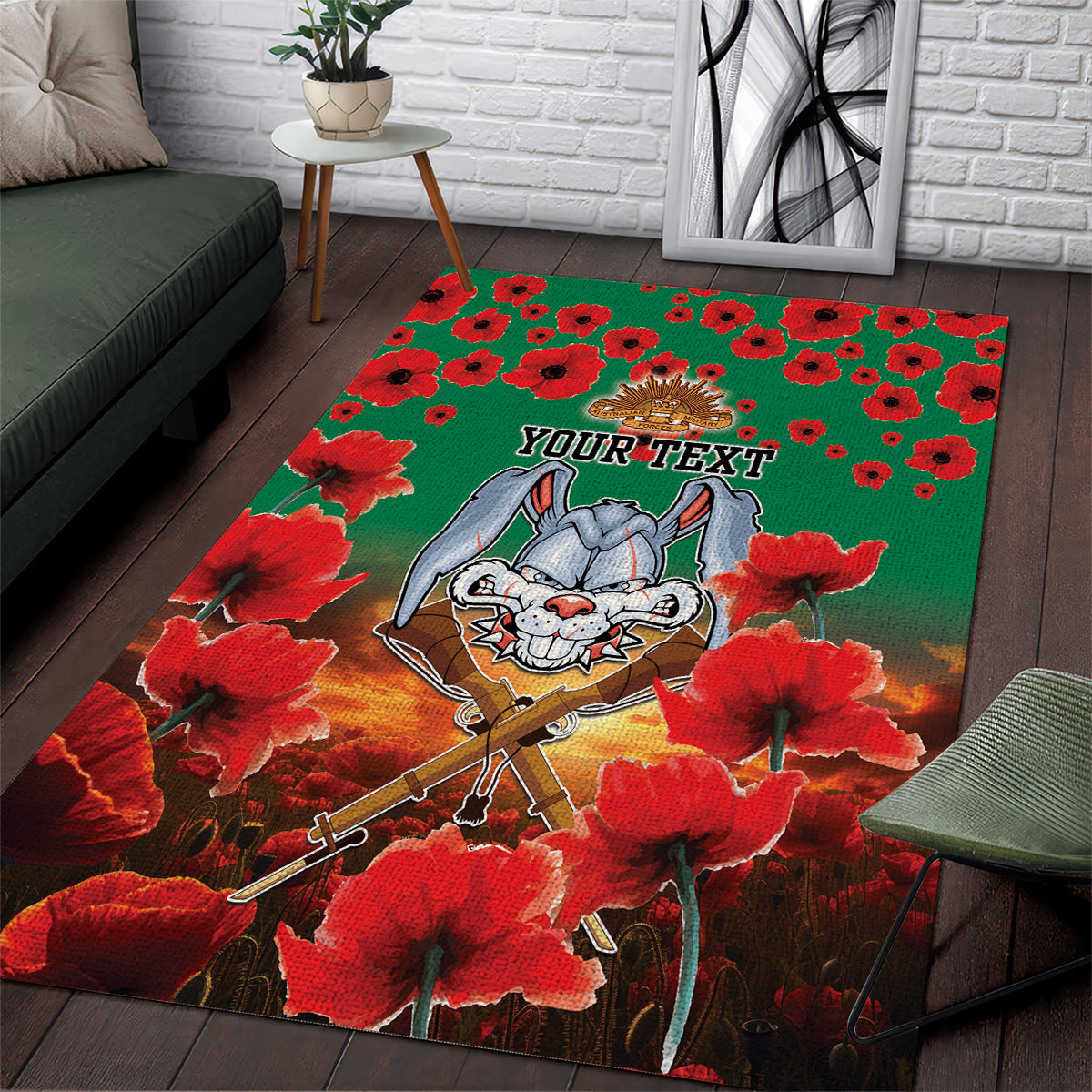 Personalised Rabbitohs Rugby ANZAC Area Rug Starry Night and Field of Poppies - Vibe Hoodie Shop