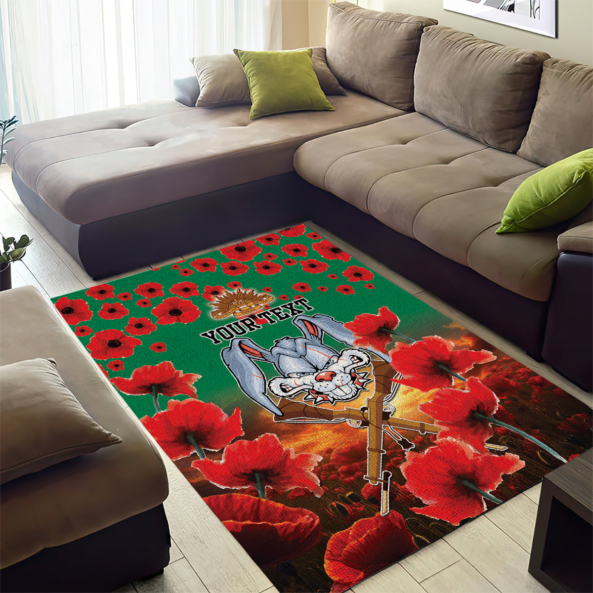 Personalised Rabbitohs Rugby ANZAC Area Rug Starry Night and Field of Poppies - Vibe Hoodie Shop