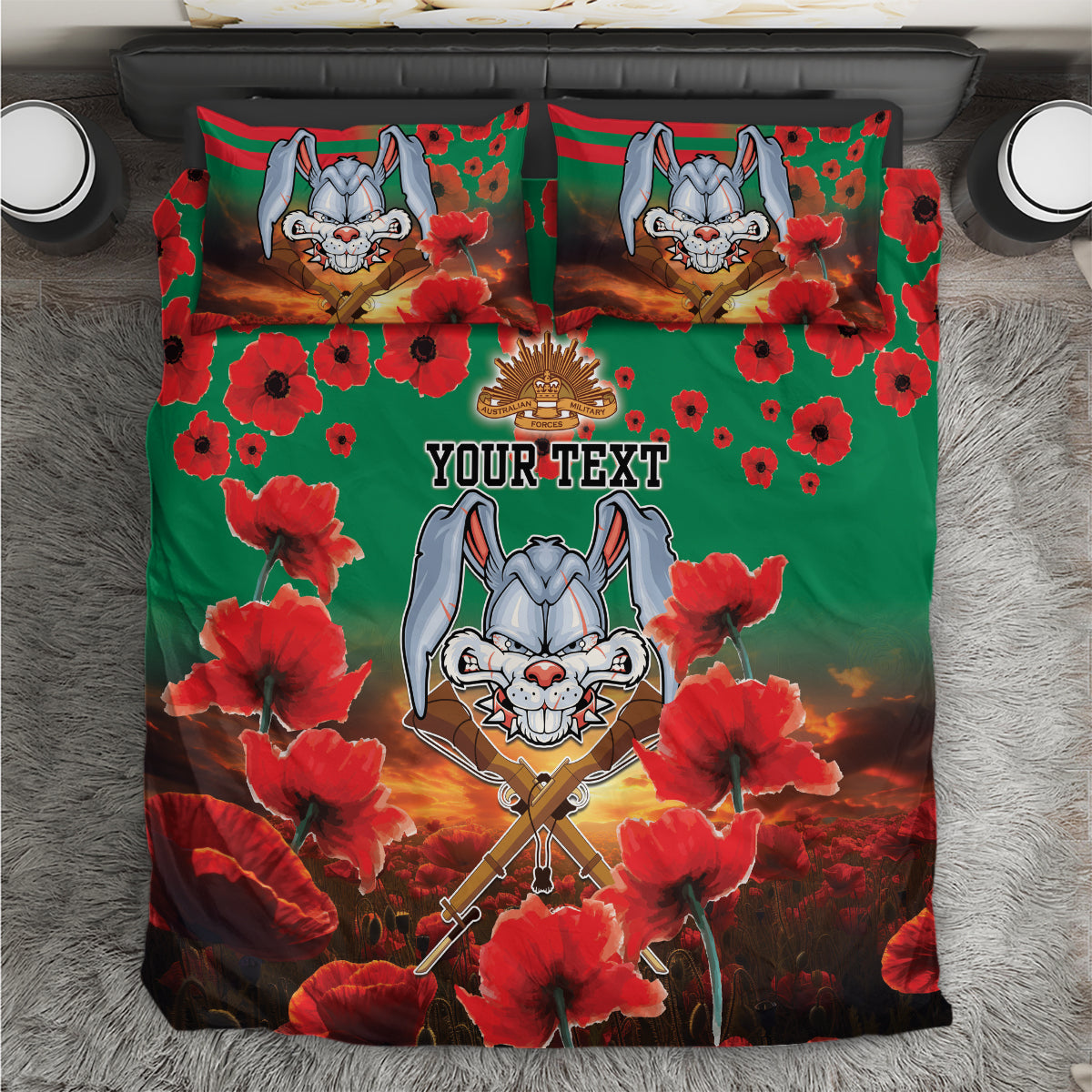 Personalised Rabbitohs Rugby ANZAC Bedding Set Starry Night and Field of Poppies - Vibe Hoodie Shop
