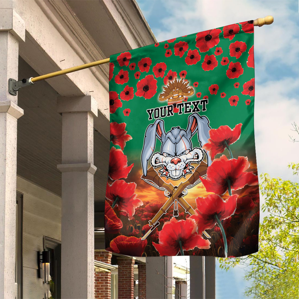 Personalised Rabbitohs Rugby ANZAC Garden Flag Starry Night and Field of Poppies - Vibe Hoodie Shop