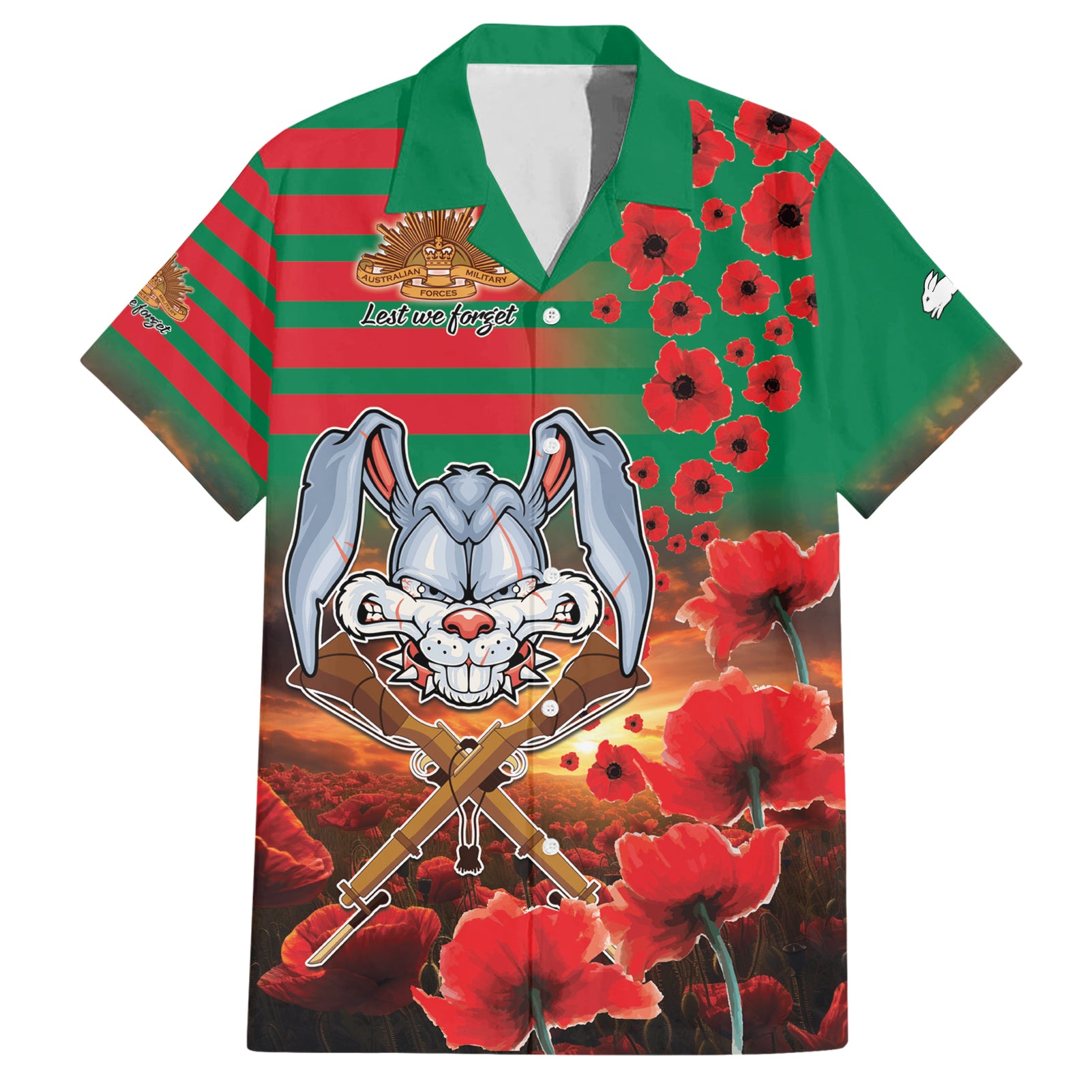 Personalised Rabbitohs Rugby ANZAC Hawaiian Shirt Starry Night and Field of Poppies - Vibe Hoodie Shop