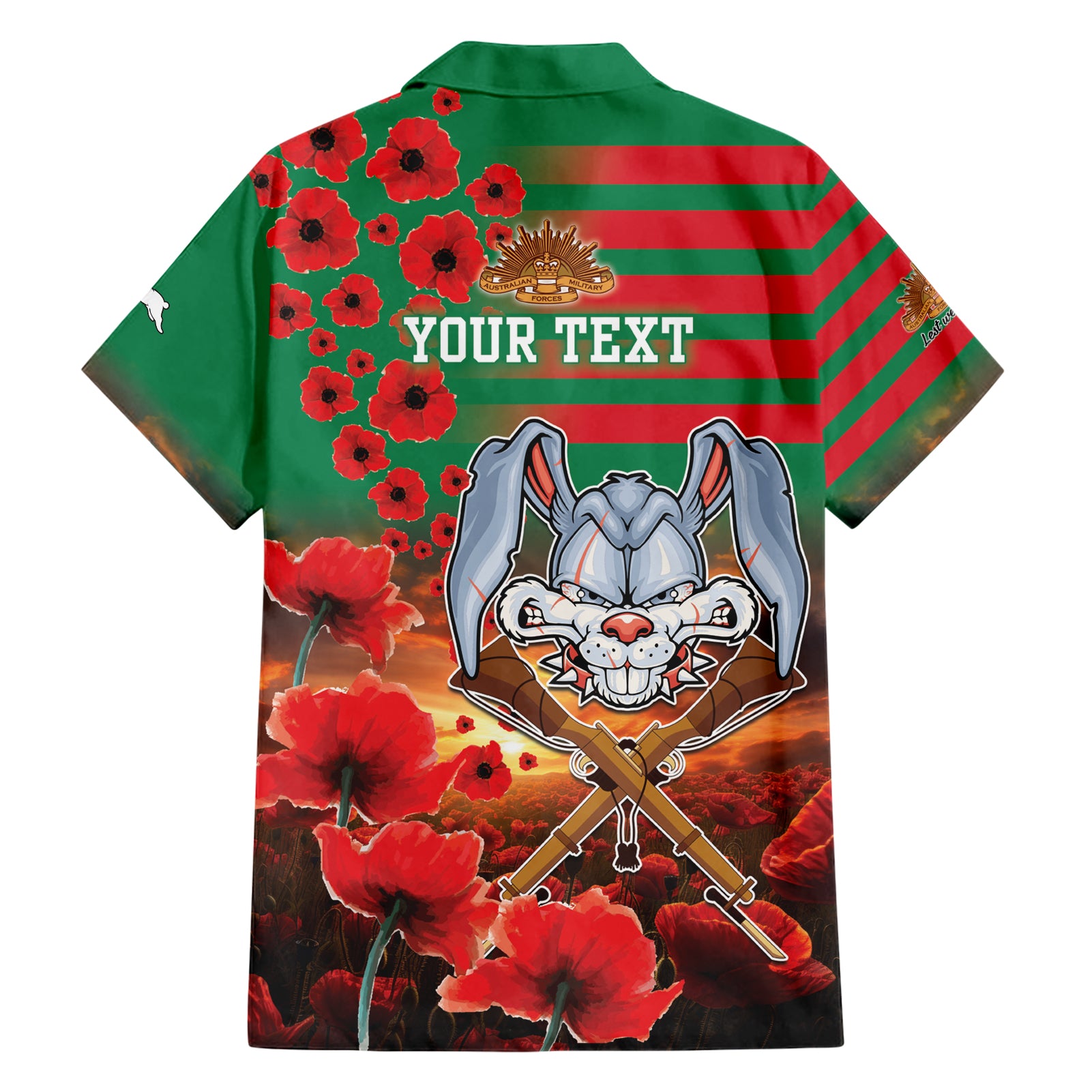 Personalised Rabbitohs Rugby ANZAC Hawaiian Shirt Starry Night and Field of Poppies - Vibe Hoodie Shop