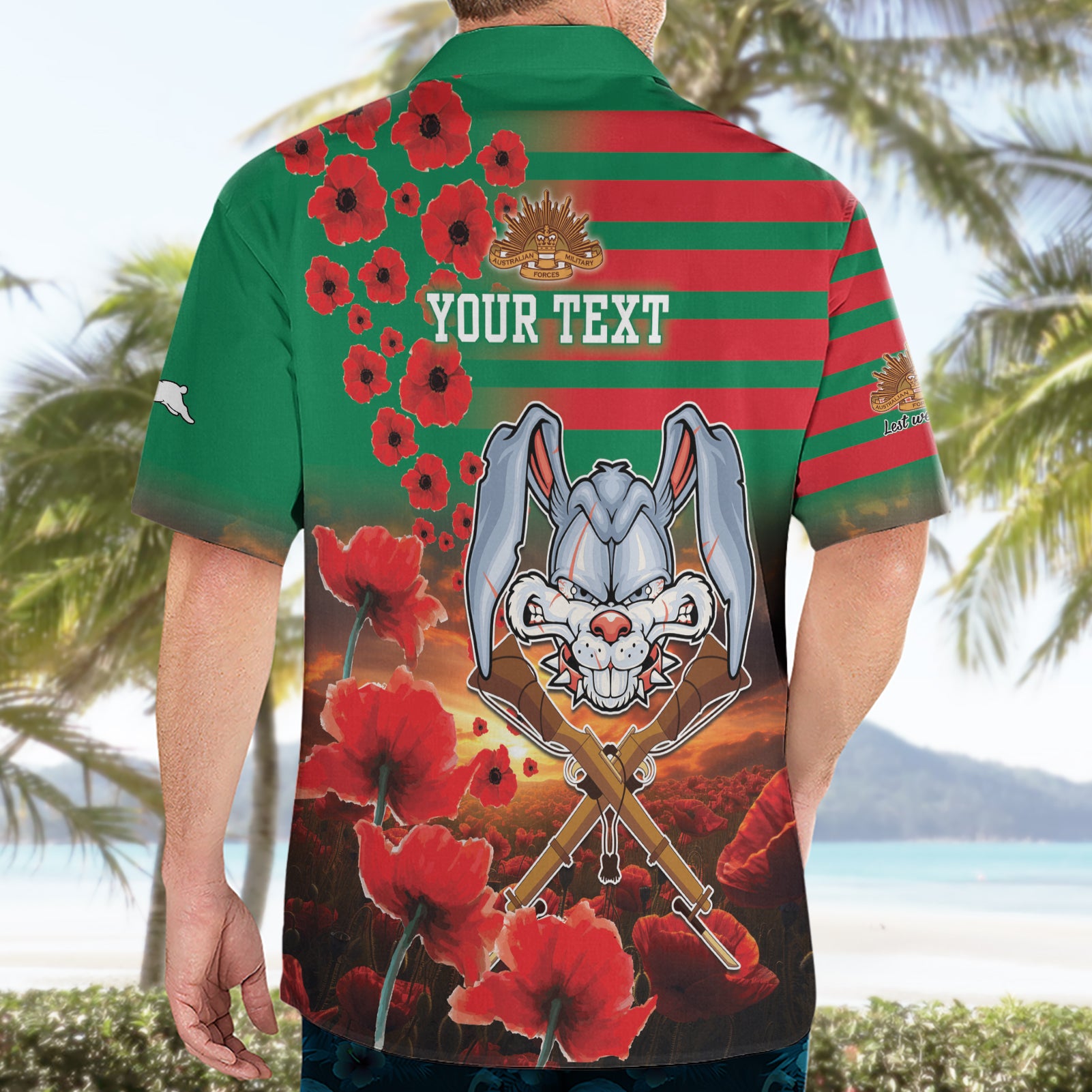 Personalised Rabbitohs Rugby ANZAC Hawaiian Shirt Starry Night and Field of Poppies - Vibe Hoodie Shop