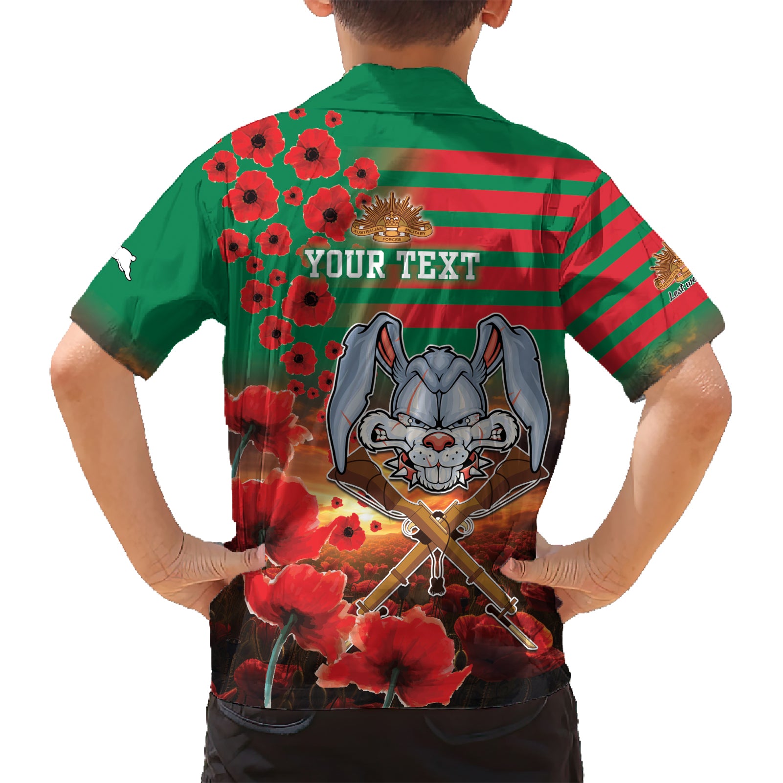 Personalised Rabbitohs Rugby ANZAC Hawaiian Shirt Starry Night and Field of Poppies - Vibe Hoodie Shop