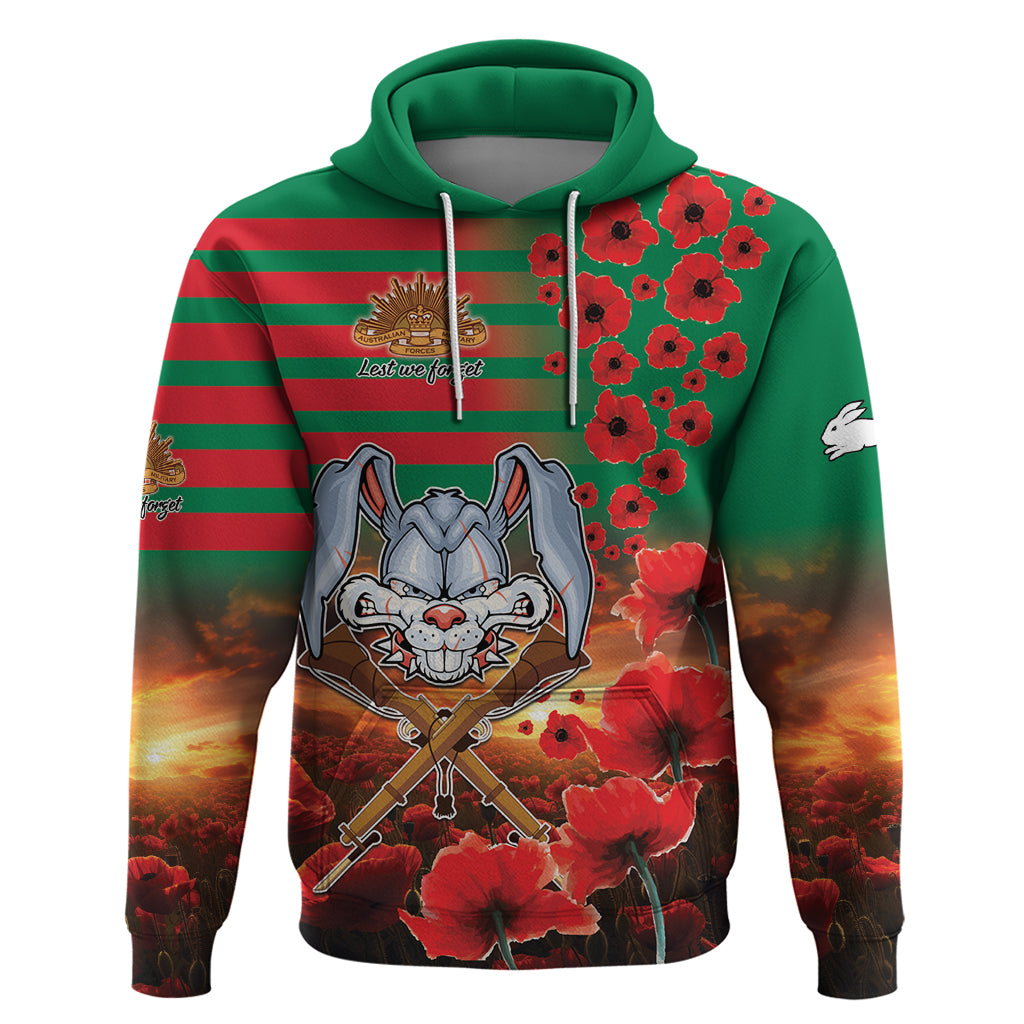 Personalised Rabbitohs Rugby ANZAC Hoodie Starry Night and Field of Poppies LT9 - Vibe Hoodie Shop