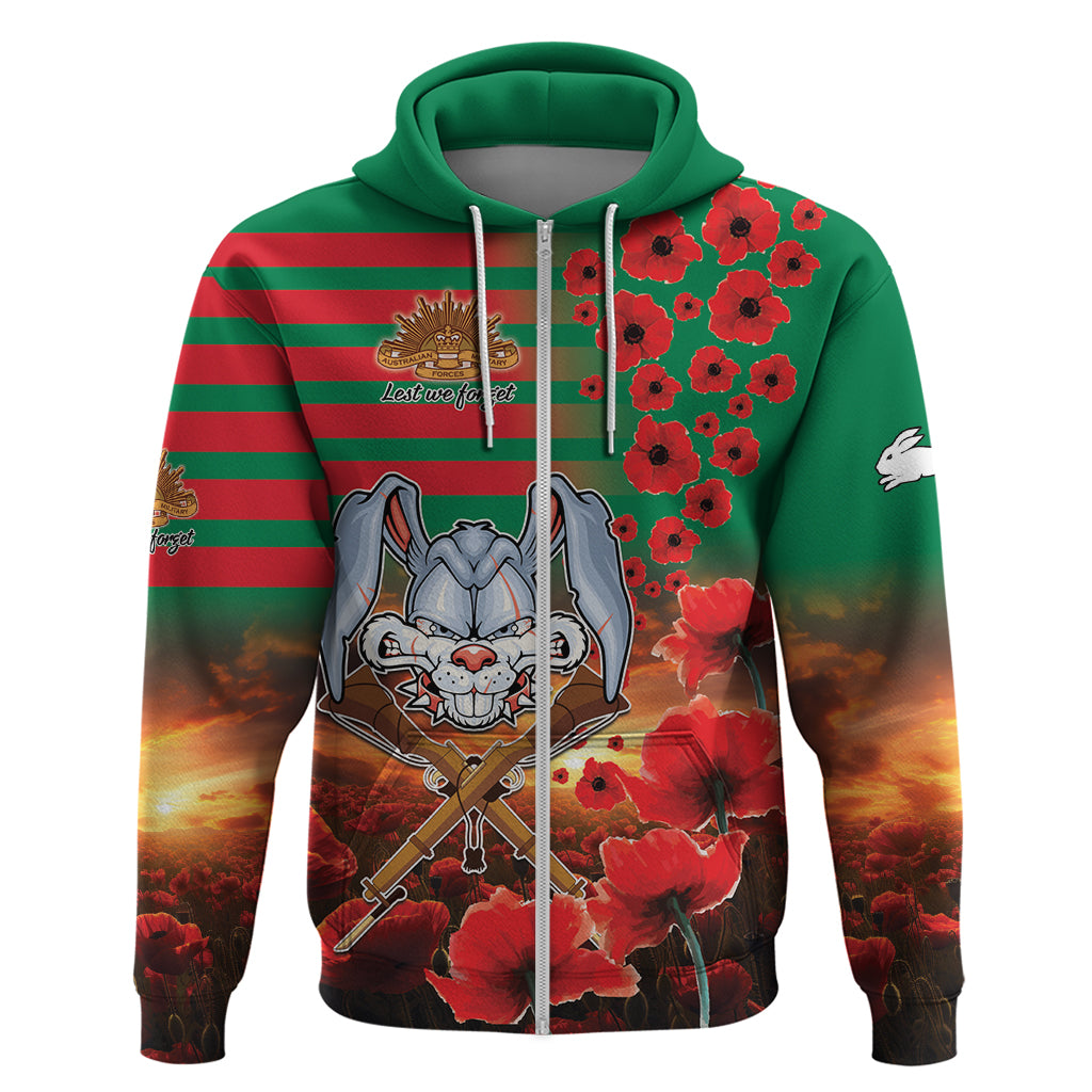 Personalised Rabbitohs Rugby ANZAC Hoodie Starry Night and Field of Poppies LT9 - Vibe Hoodie Shop