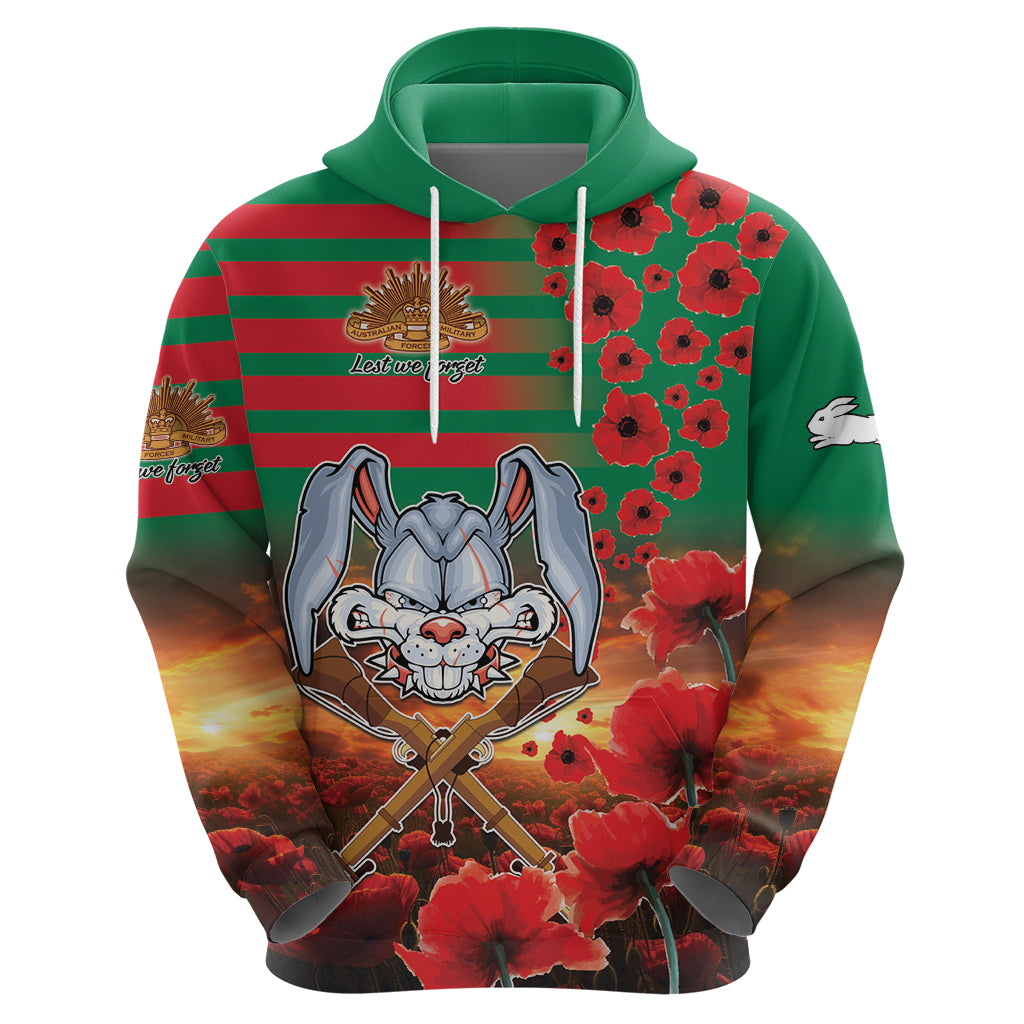 Personalised Rabbitohs Rugby ANZAC Hoodie Starry Night and Field of Poppies LT9 - Vibe Hoodie Shop