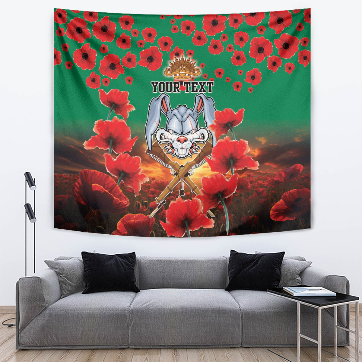 Personalised Rabbitohs Rugby ANZAC Tapestry Starry Night and Field of Poppies - Vibe Hoodie Shop