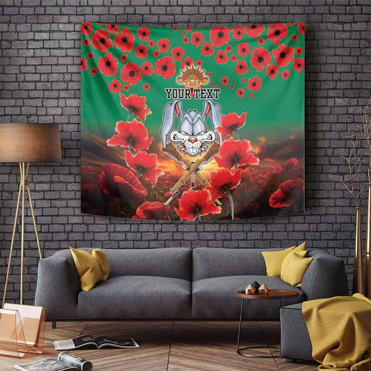 Personalised Rabbitohs Rugby ANZAC Tapestry Starry Night and Field of Poppies - Vibe Hoodie Shop