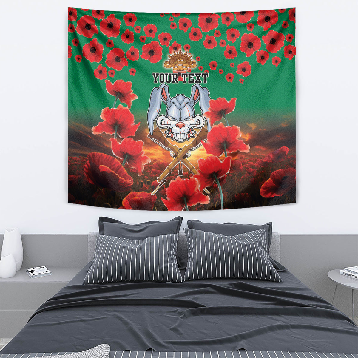 Personalised Rabbitohs Rugby ANZAC Tapestry Starry Night and Field of Poppies - Vibe Hoodie Shop