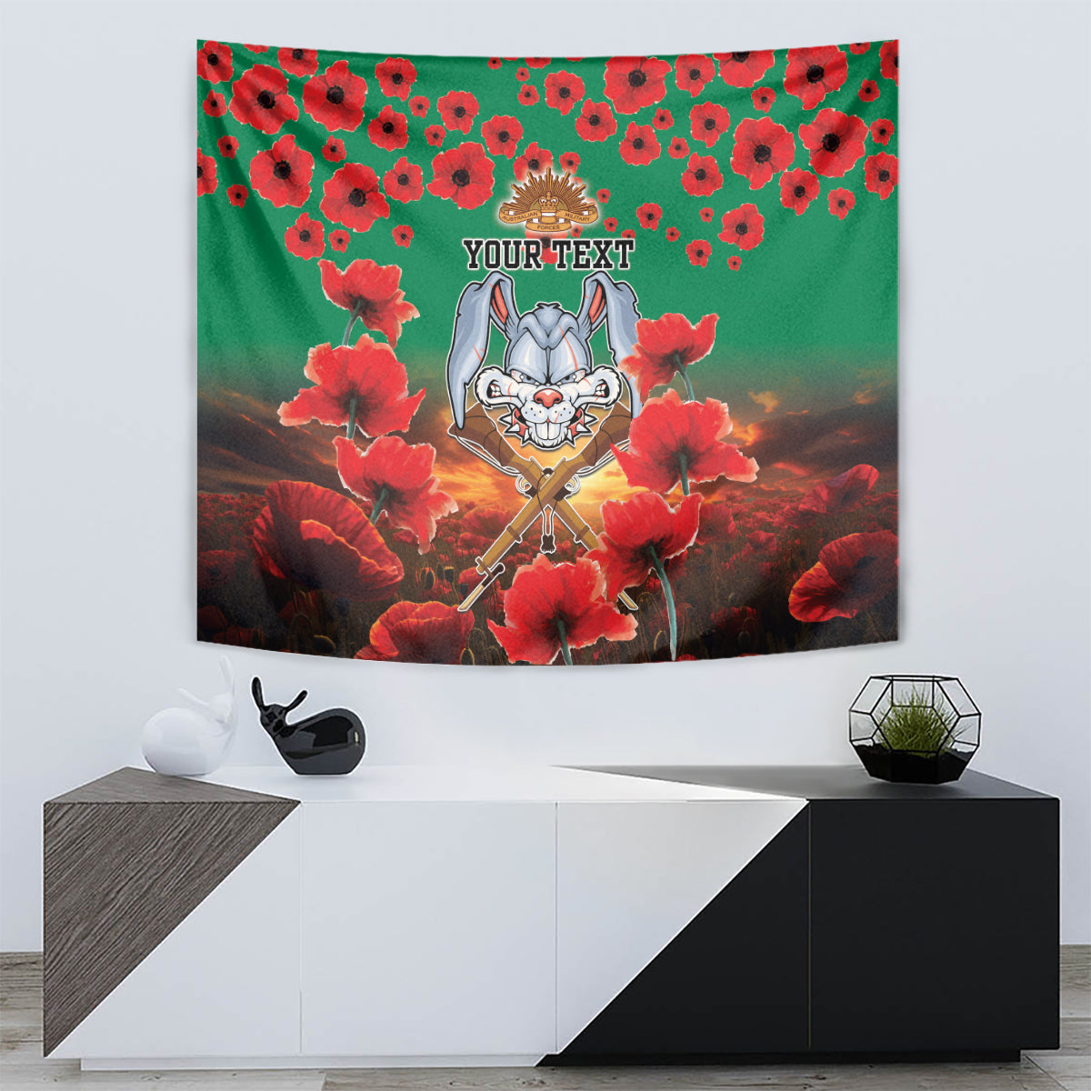 Personalised Rabbitohs Rugby ANZAC Tapestry Starry Night and Field of Poppies - Vibe Hoodie Shop