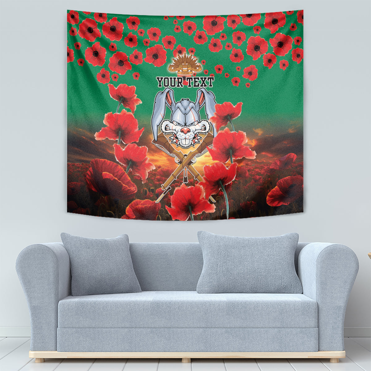 Personalised Rabbitohs Rugby ANZAC Tapestry Starry Night and Field of Poppies - Vibe Hoodie Shop