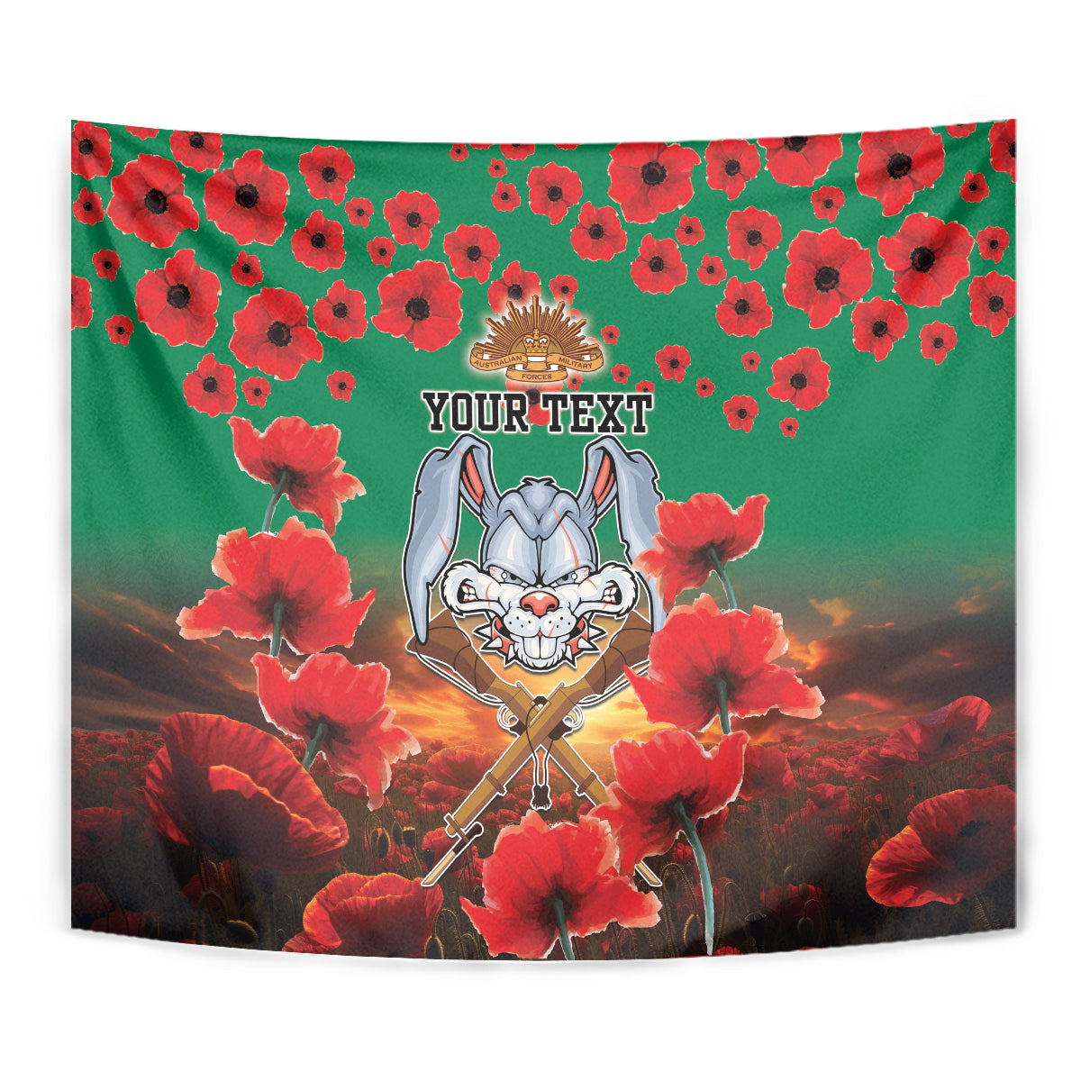 Personalised Rabbitohs Rugby ANZAC Tapestry Starry Night and Field of Poppies - Vibe Hoodie Shop