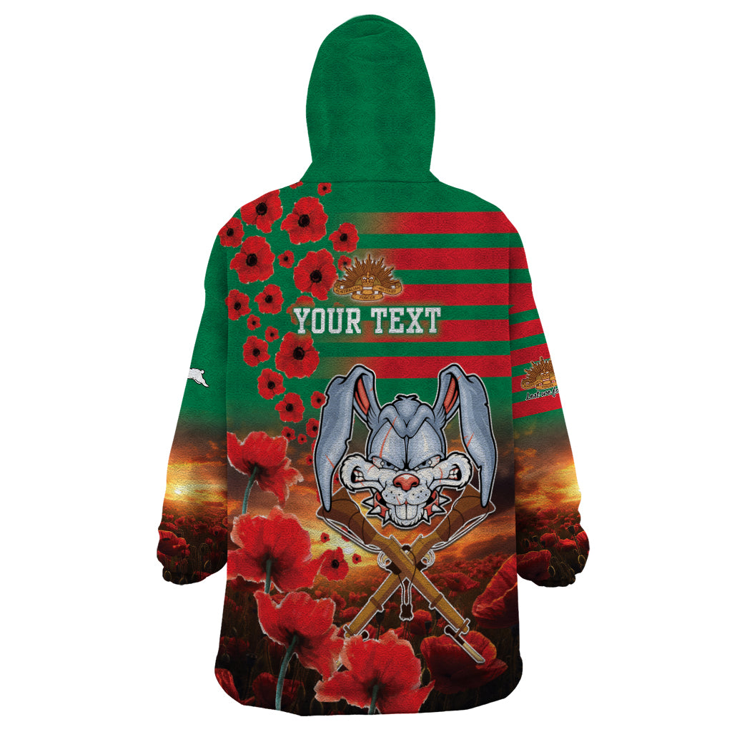 Personalised Rabbitohs Rugby ANZAC Wearable Blanket Hoodie Starry Night and Field of Poppies - Vibe Hoodie Shop