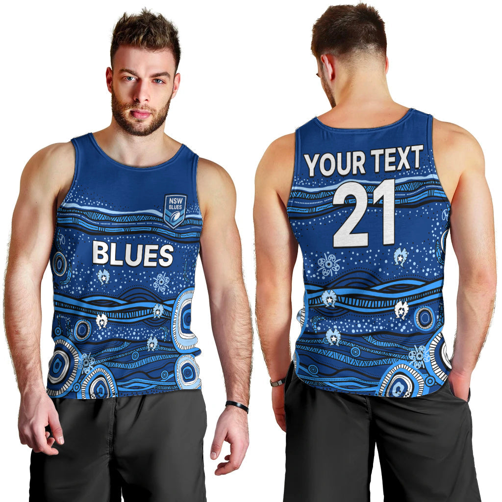 (Custom Text And Number) NSW Blues Rugby Men Tank Top Aboriginal Indigenous - Vibe Hoodie Shop