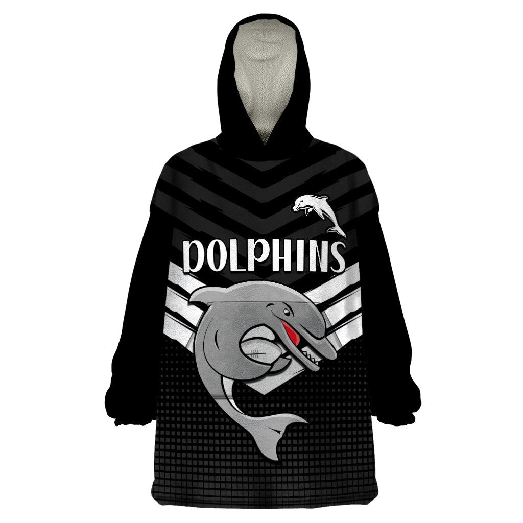 Redcliffe Dolphins Rugby Wearable Blanket Hoodie Simple Black Style - Vibe Hoodie Shop