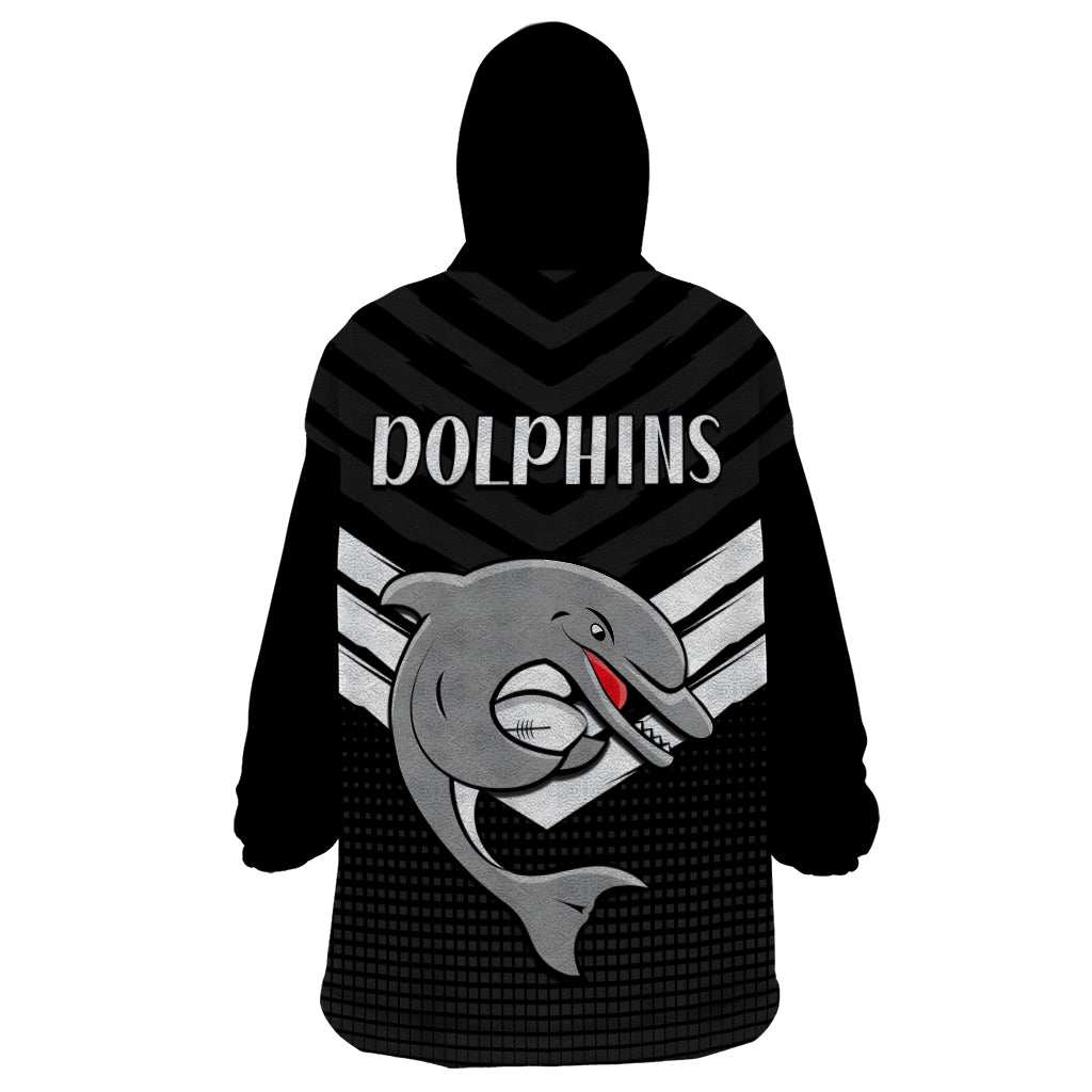 Redcliffe Dolphins Rugby Wearable Blanket Hoodie Simple Black Style - Vibe Hoodie Shop