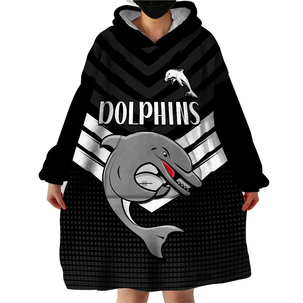 Redcliffe Dolphins Rugby Wearable Blanket Hoodie Simple Black Style - Vibe Hoodie Shop