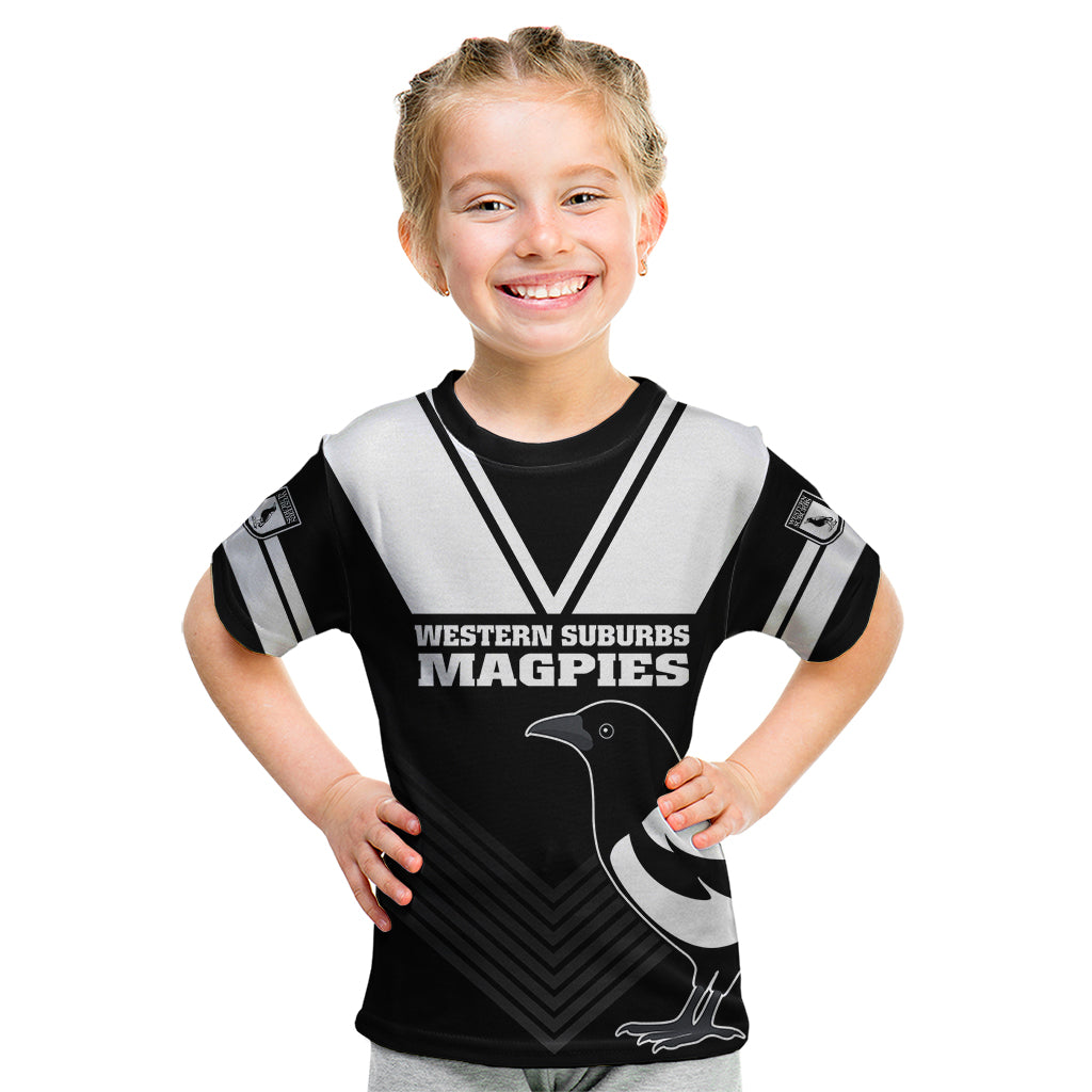 (Custom Text And Number) Western Suburbs Magpies Rugby Kid T Shirt Simple Style - Vibe Hoodie Shop