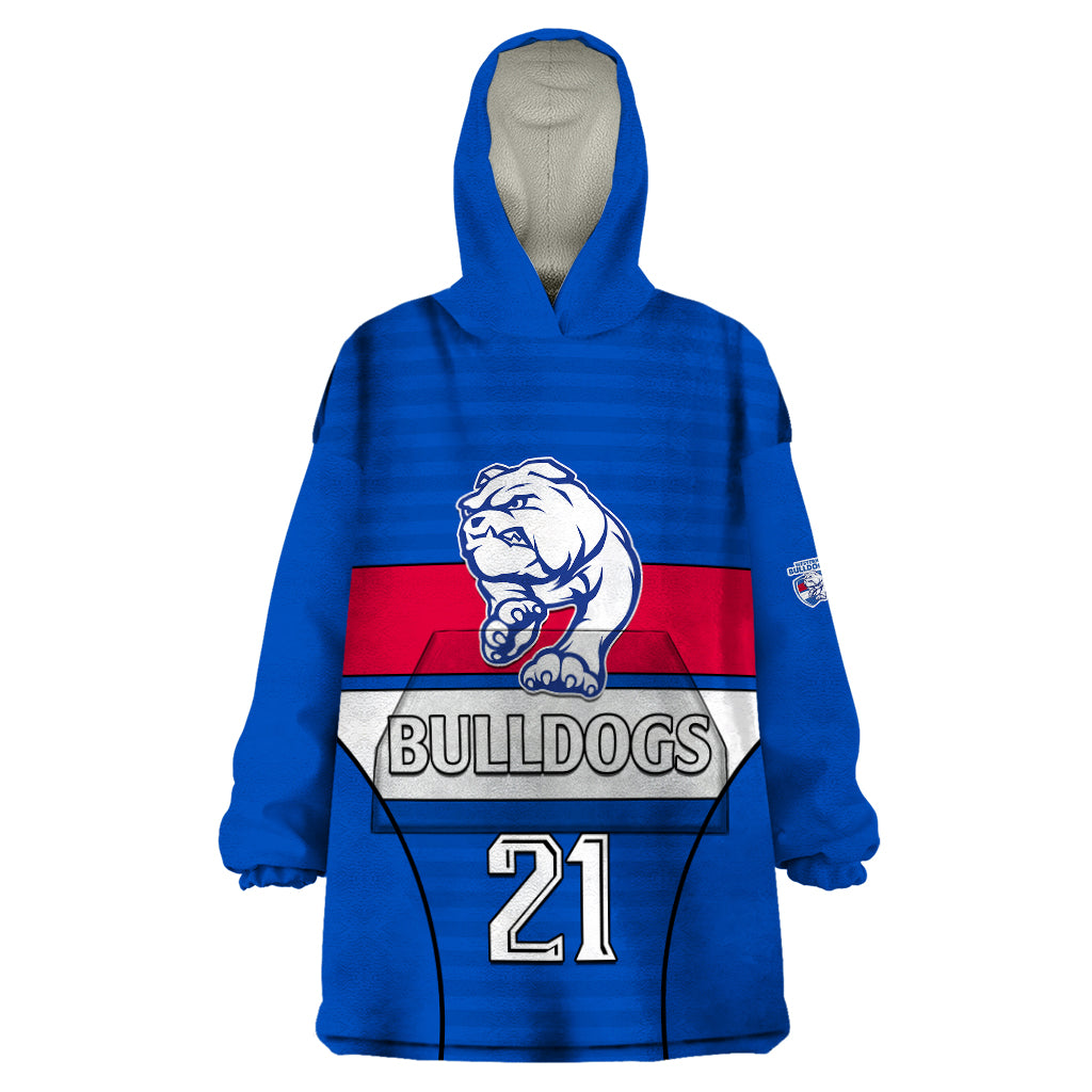 (Custom Text And Number) AFL Bulldogs Football Wearable Blanket Hoodie Simple Style 2023 - Vibe Hoodie Shop