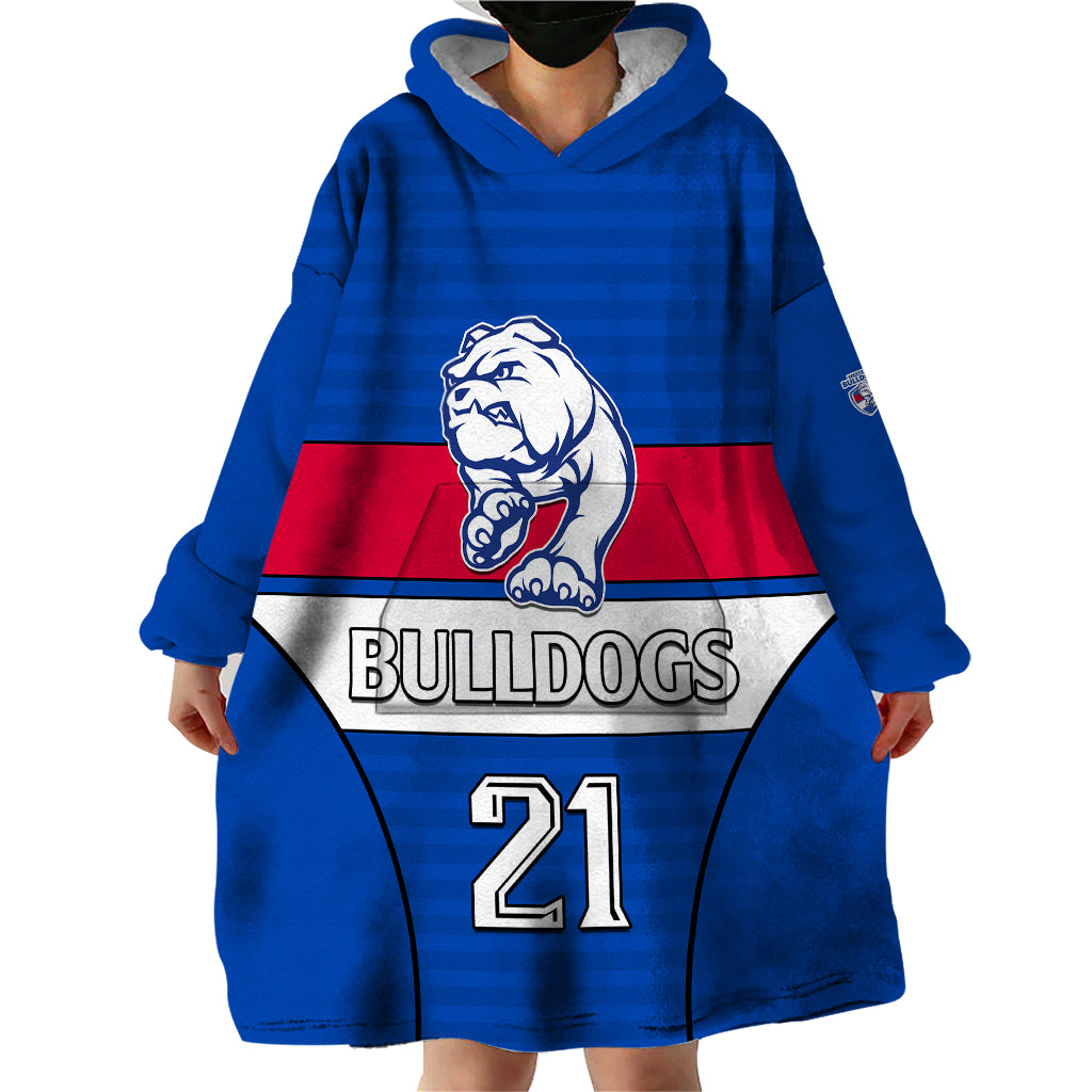 (Custom Text And Number) AFL Bulldogs Football Wearable Blanket Hoodie Simple Style 2023 - Vibe Hoodie Shop