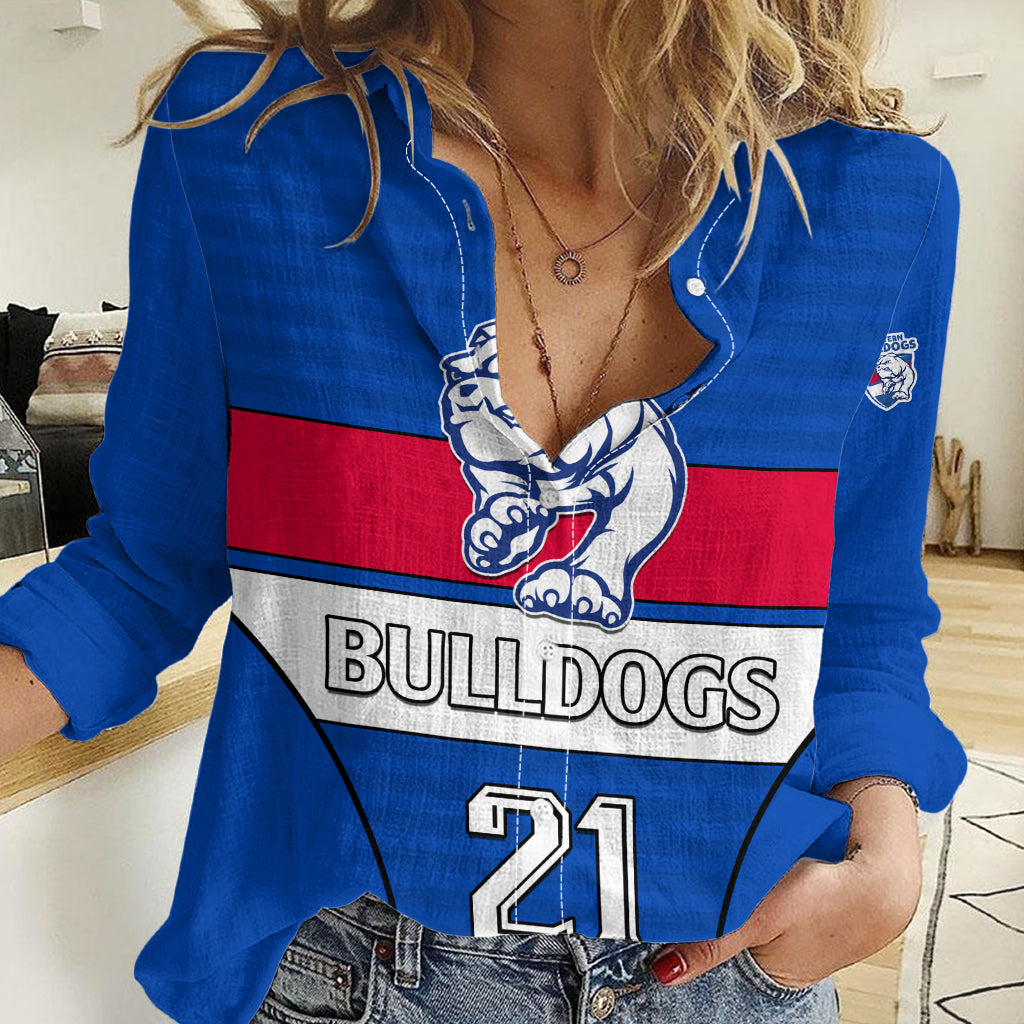 (Custom Text And Number) AFL Bulldogs Football Women Casual Shirt Simple Style 2023 - Vibe Hoodie Shop
